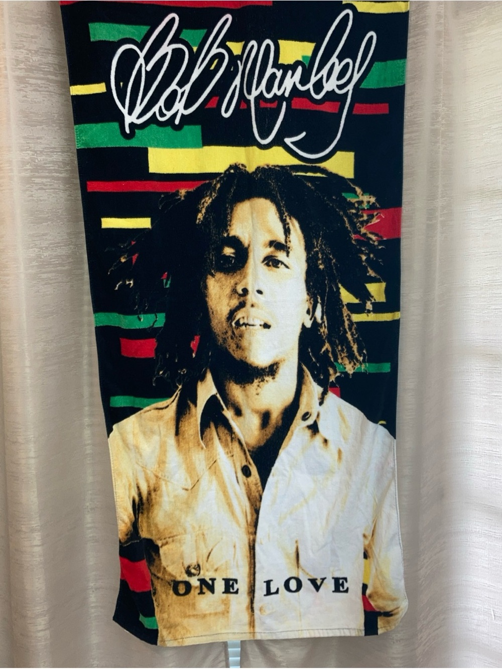 Bob Marley Black Multi-Color 'One Love' Beach Towel 49”x26.5”